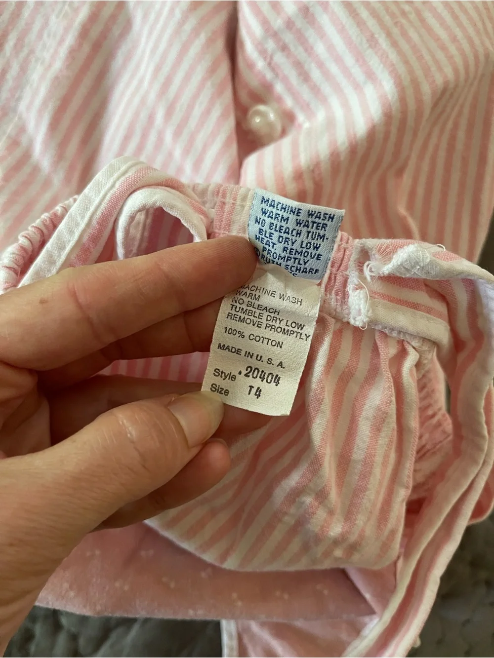 Vintage Ruth Scharf Pink White Striped Girls Overall Dress Bunny Appliqué 4T